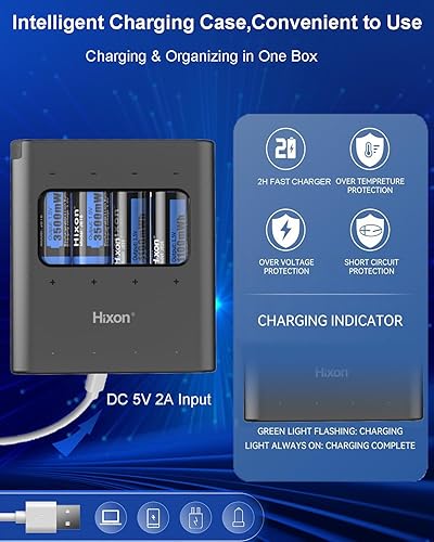 Miniatura 6 de Hixon Combo de baterías recargables AA y AAA de litio de 1.5 V con cargador, 4 x 3500 mWh AA y 4 x 1100 mWh AAA, más de 1600 ciclos, larga duración,