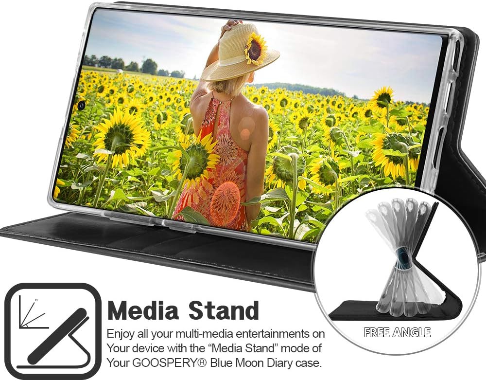 GOOSPERY Blue Moon Wallet for Samsung Galaxy Note 10 Case (2019) Leather Stand Flip Cover (Black)