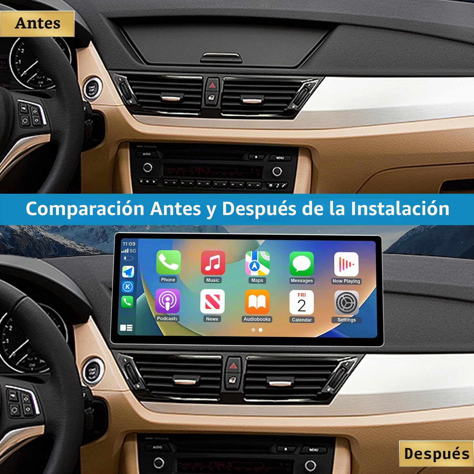 Radio para Coche de 12,3 Pulgadas con Pantalla táctil y Carplay inalámbrico y Android Auto para BMW X1 Serie E84 2009-2015 (sin Pantalla OEM), Compatible con Mirrorlink, música y navegación