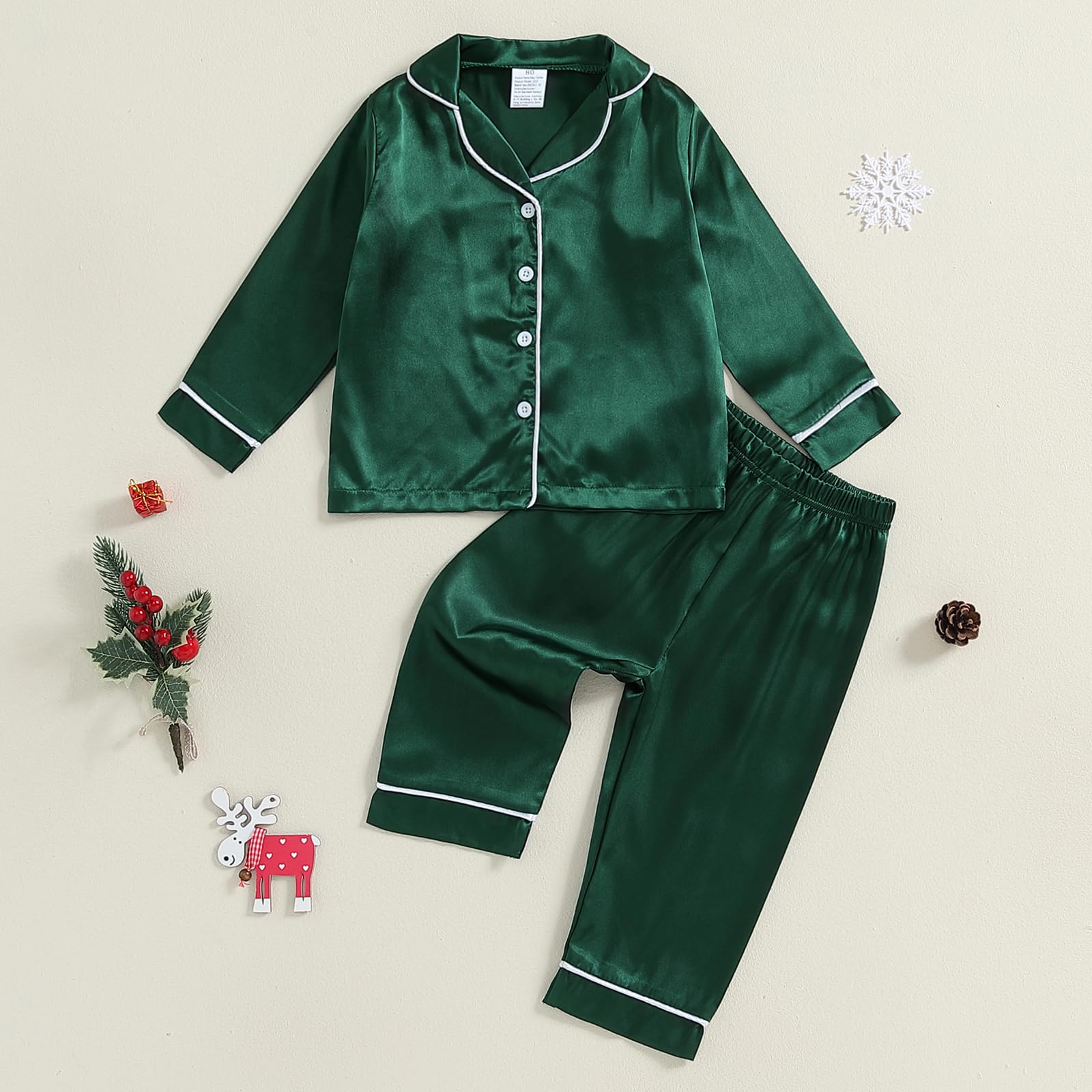 Multitrust Baby Girls Boys Silk Pajamas Set Solid Long Sleeve Button Down Shirts Tops and Pants Infant Satin Pj Lounge Sets (Green, 3-4 Years)