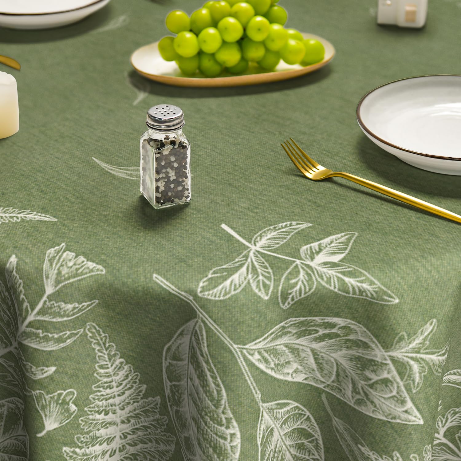 Amazon｜Horaldaily 春テーブルクロス 70×70インチ 円形 緑の植物 野生