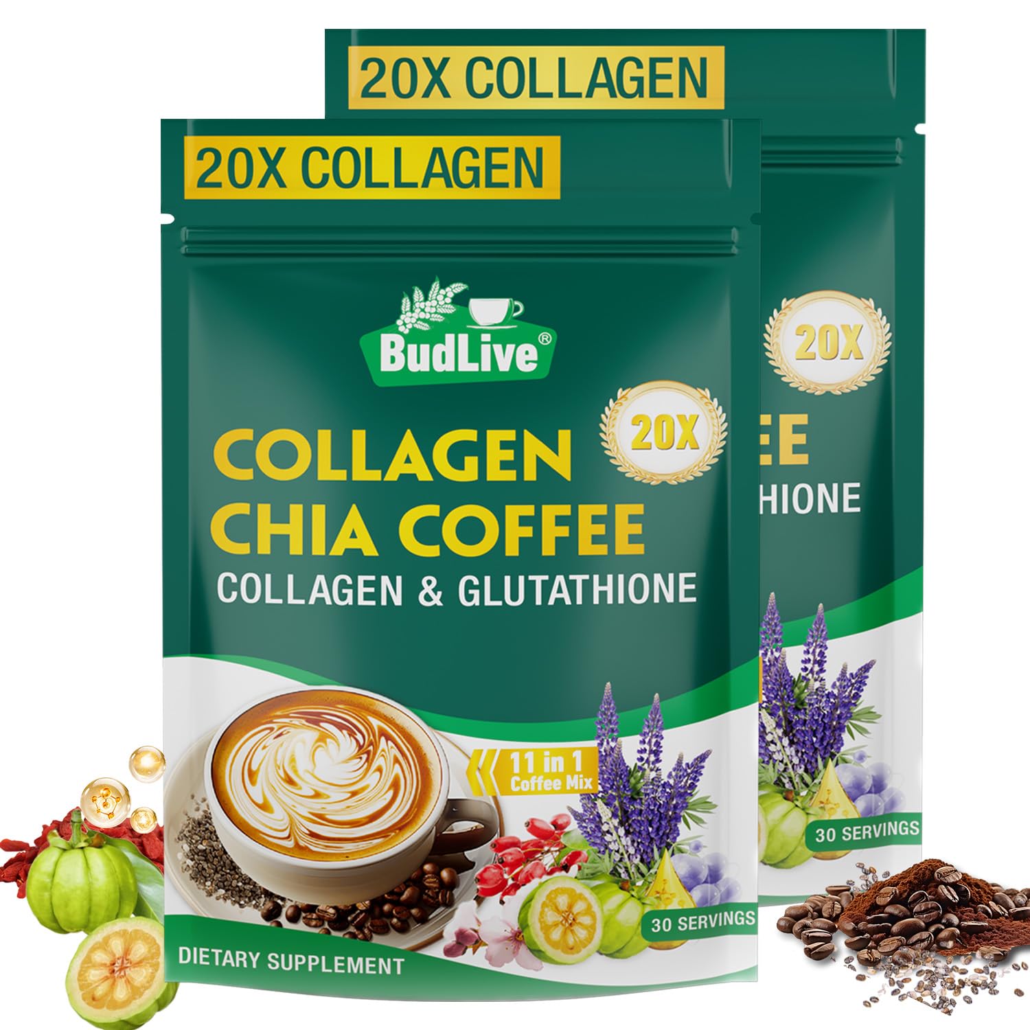 Amazon.com : 20X Collagen Chia Coffee, 11 in 1 Chia Coffee Mix