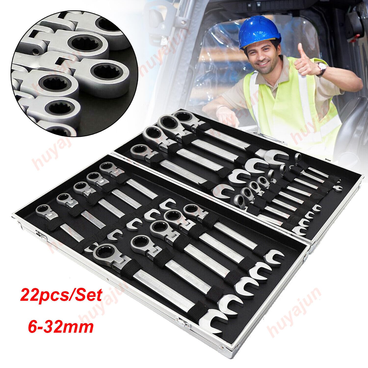 Zestaw 22 kluczy z grzechotką, przegub 6-32 mm, klucz płaski, oczkowy, grzechotkowy, zestaw do naprawy roweru, naprawy samochodu