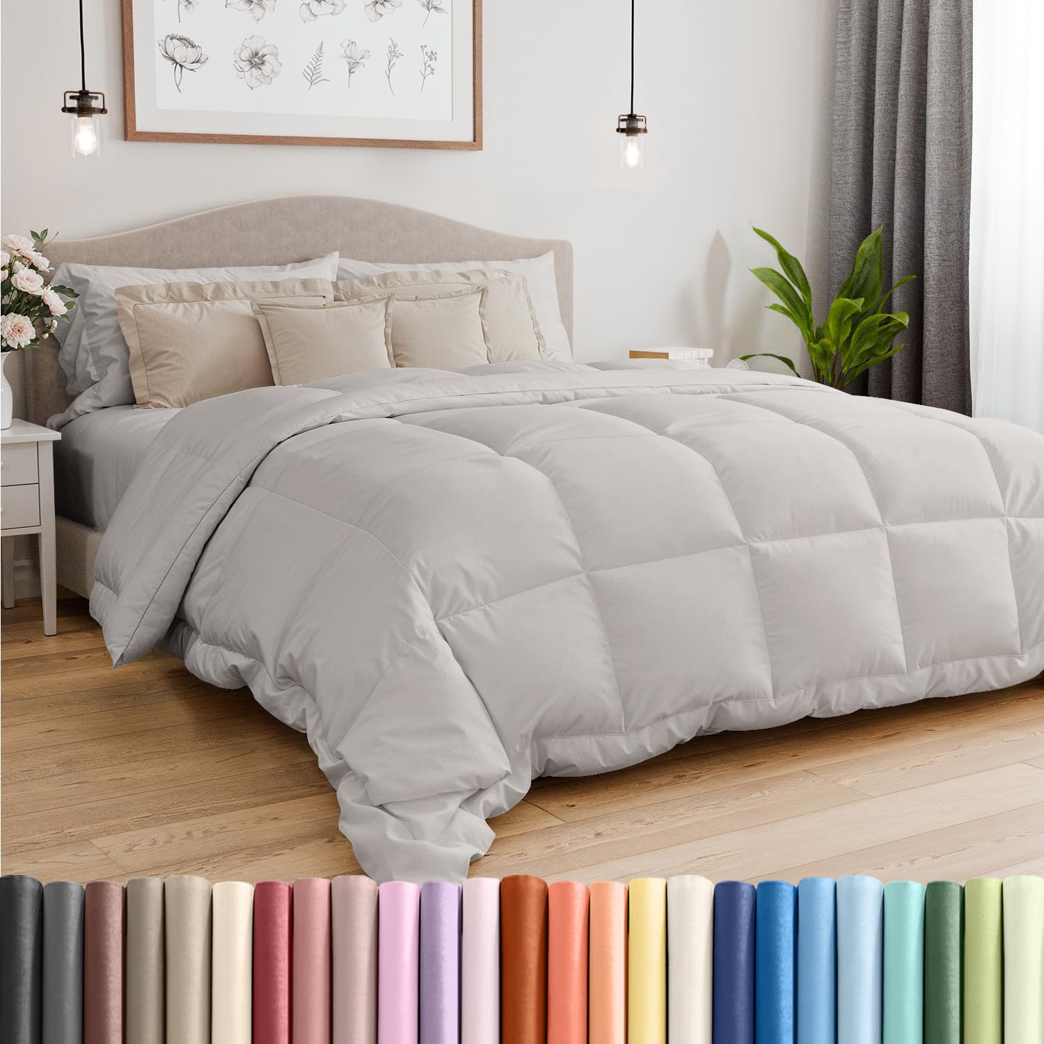 Comforter King Size - Down Alternative Duvet Insert, Light Gray, 102" x 90"