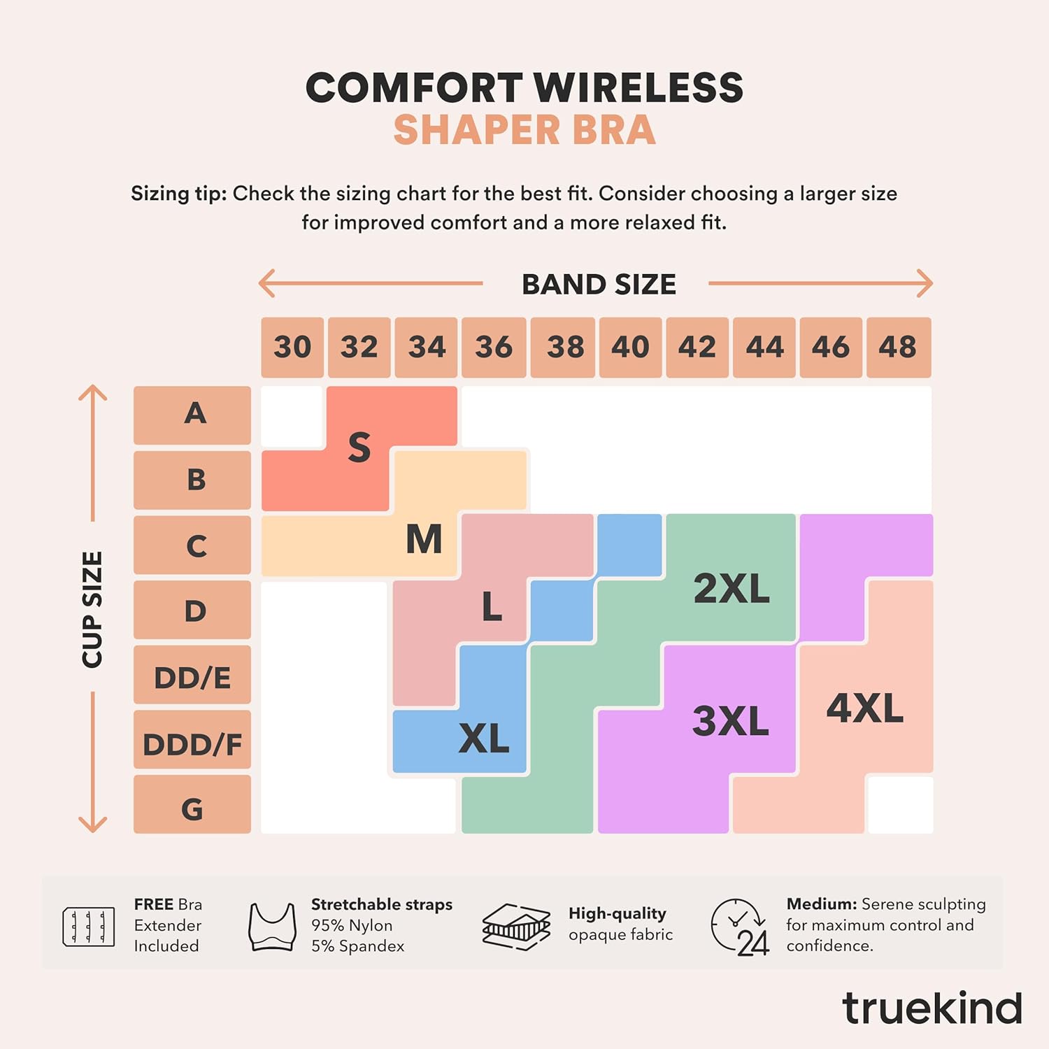 Size 34DD Truekind Bras for Women - Comfortable Wireless Support Bra, Seamless Full Coverage No Underwire Bra for Everyday Comfort