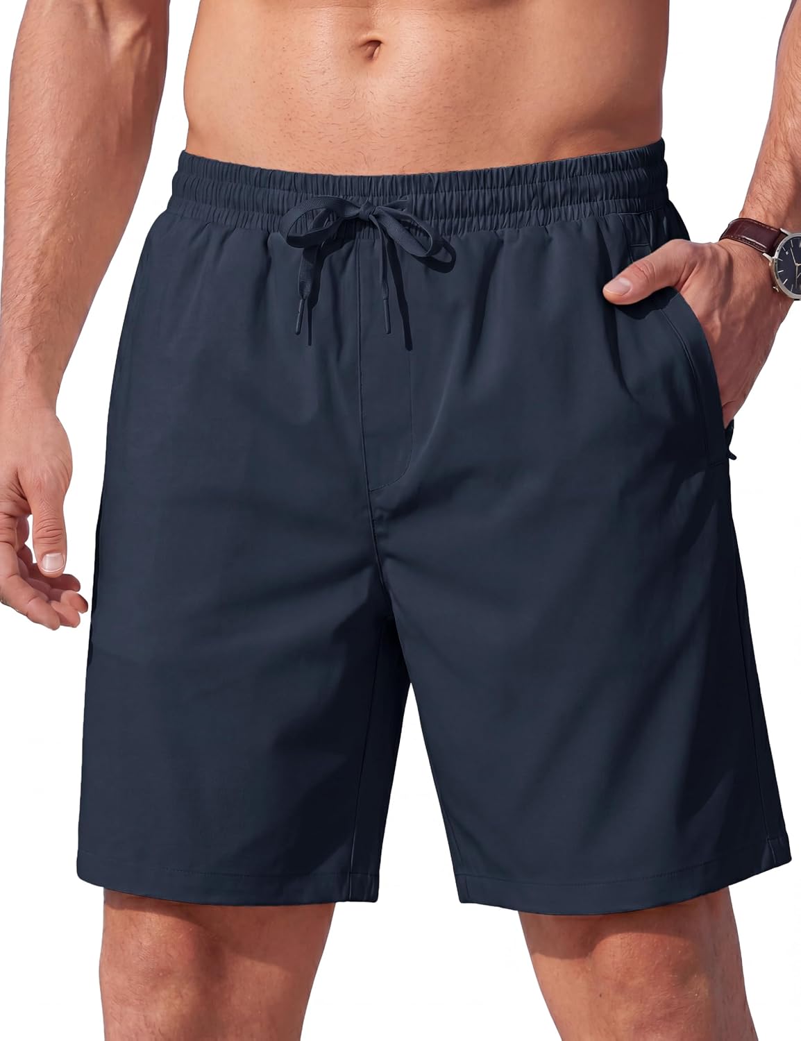 MAGCOMSEN Men's Casual 7 Inch Shorts Chino Polyester Summer Beach Athletic Water Shedding 7" Shorts with Zipper Pockets
