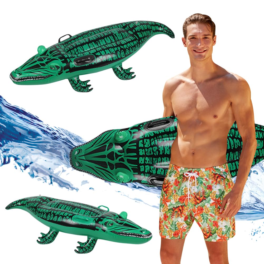 Aufblasbares Krokodil Rafting, PVC Aufblasbarer Rafting mit Griff, Riesige Wasser Pool Floß Aufblasbare Spielzeug Float Ruhesessel Luftmatratze für Sommer Strand Poolpartys, Green