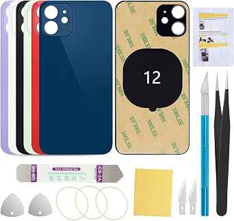 Rear Back Screen Glass Back Cover Replacement Compatible with iPhone 12 6.1-Inches All Carriers Blue