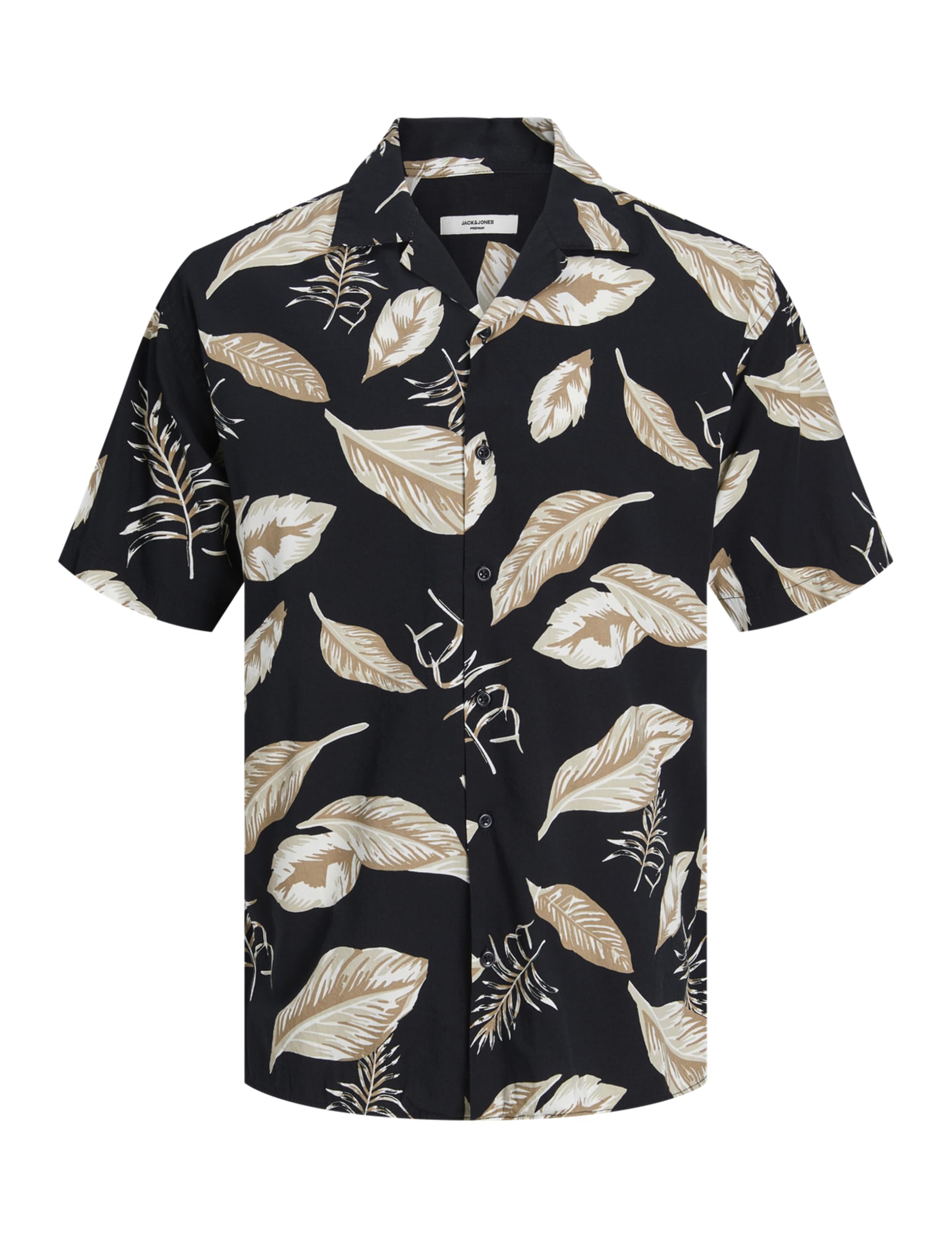 Jack & Jones Men's Black Bladrew Print Resort Short Sleeve Shirt - Size: 44/Regular