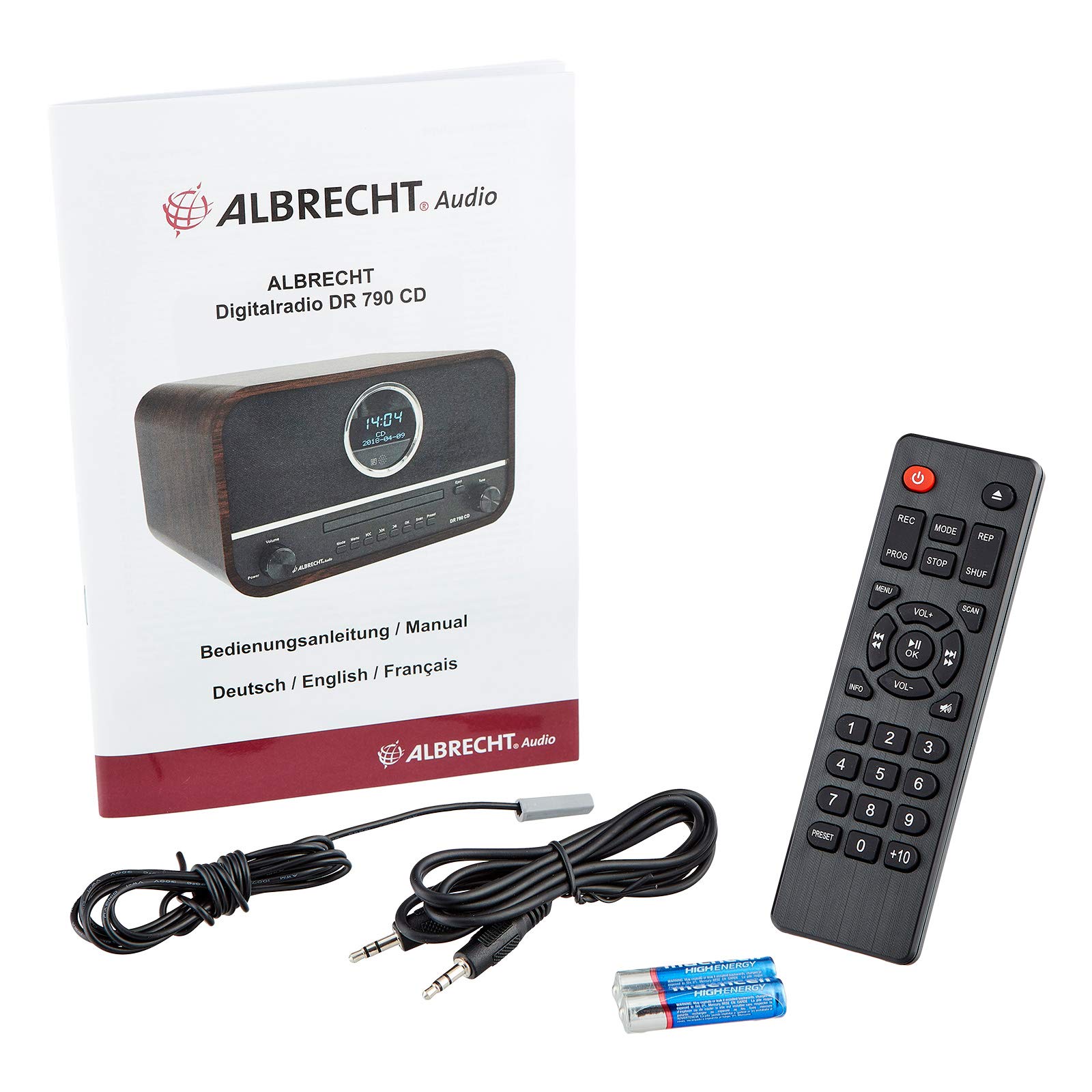 Albrecht DR790CD radio cyfrowe DAB+, 27790, wielofunkcyjne, w zestawie odtwarzacz CD i Bluetooth, drewniana obudowa w kolorze ciemnobrązowym