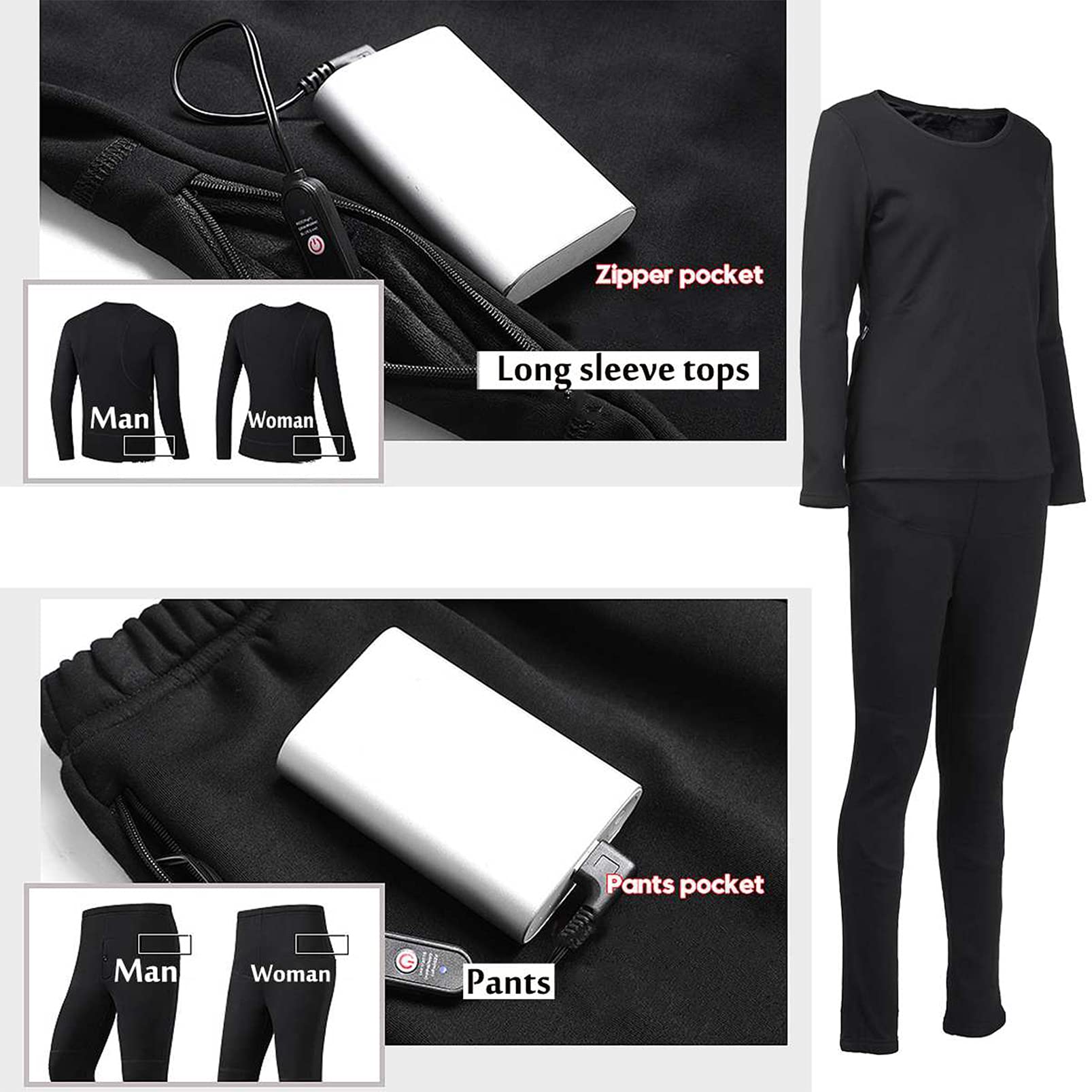 Tuta Intima Riscaldata 6 Aree Riscaldamento Intelligenza Temperatura Costante Camicia e Pantalone Termico Invernale per Uomo Donna (Man 4XL)