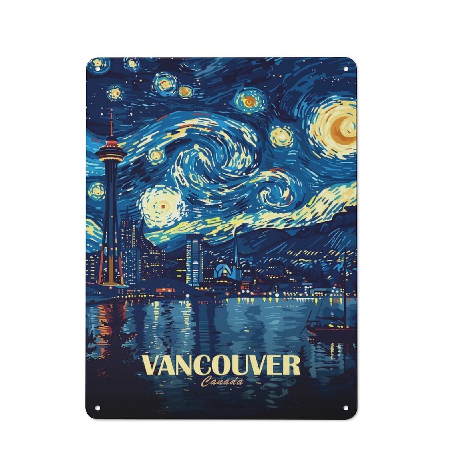 Junmoney Style-7 Vancouver Canada Starry Night Art Classic Metal Wall Decor 40X30cm, Office Metal Sign For Workspace, Cafe, Shop Or Desk Area