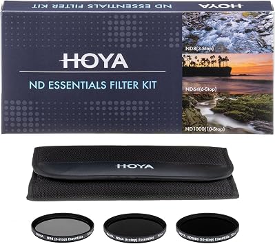 HOYA ND Essentials 52mm Filter Kit ND8 3-Stop ND64 6-Stop ND1000 10-Stop Neutral Density Glass - Travel Wallet - Photography - Video - Exposure Control - Bright Daylight Motion Blur