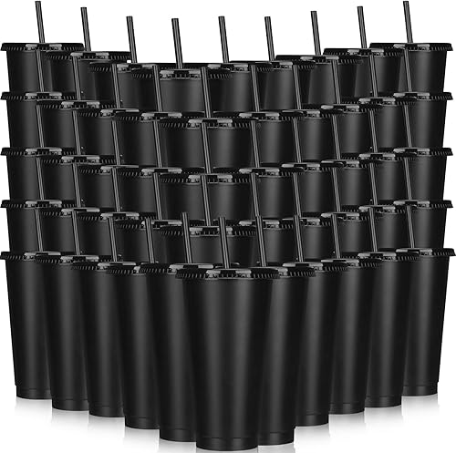 Miniatura 1 de Vaso con popote y tapa, vasos de plástico reutilizables de 24 oz con tapas y popotes, botella de agua, vasos de viaje, vasos a granel para bebidas