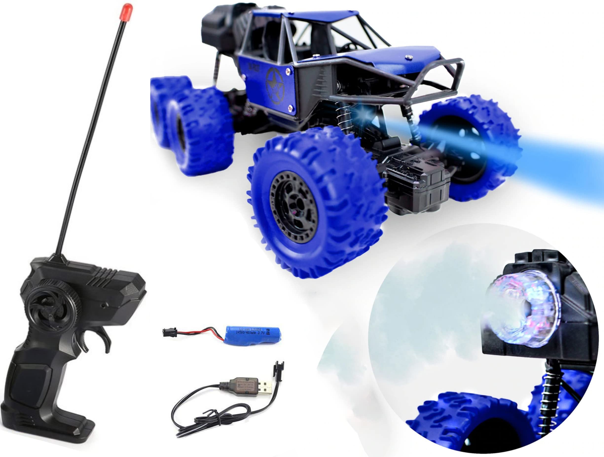 Magicwand R/C 1:14 Scale 6 Wheel Racing High Speed 25 Km/H Rock Monster Car with Gun Pistol Remote & Spray Function【3 Yrs & Up】【Pack of 1】【Blue】