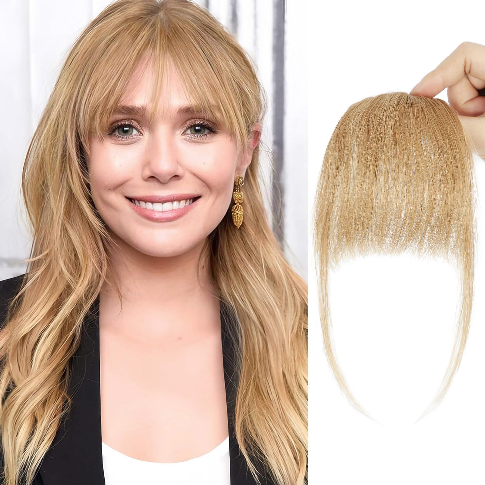 Photo 1 of BOGSEA Clip in Bangs 100% Human Hair Bangs with Temples Hairpieces for Women Fake Bangs for Daily Wear (Blonde, Wispy Bangs)
