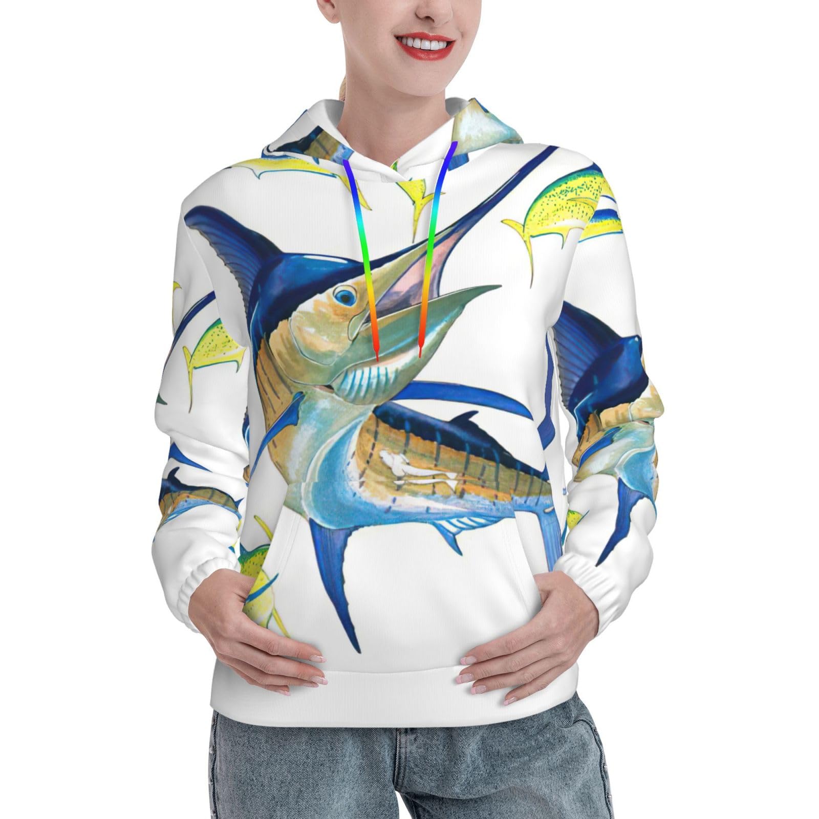 Pull ajusté imprimé poisson EdWal sweat à capuche polyvalent pour le week-end - 8