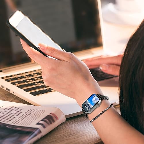 Miniatura 3 de Fohuas Correa de cuentas hecha a mano compatible con Apple Watch de 1.496 pulgadas1.575 pulgadas1.614 pulgadas, pulsera delgada y ajustable de color