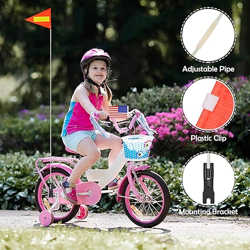 Miniatura 3 de Kit de bandera de seguridad para bicicleta, 2 banderas reflectantes de Estados Unidos (naranja y estadounidense) para ciclismo y uso al aire libre