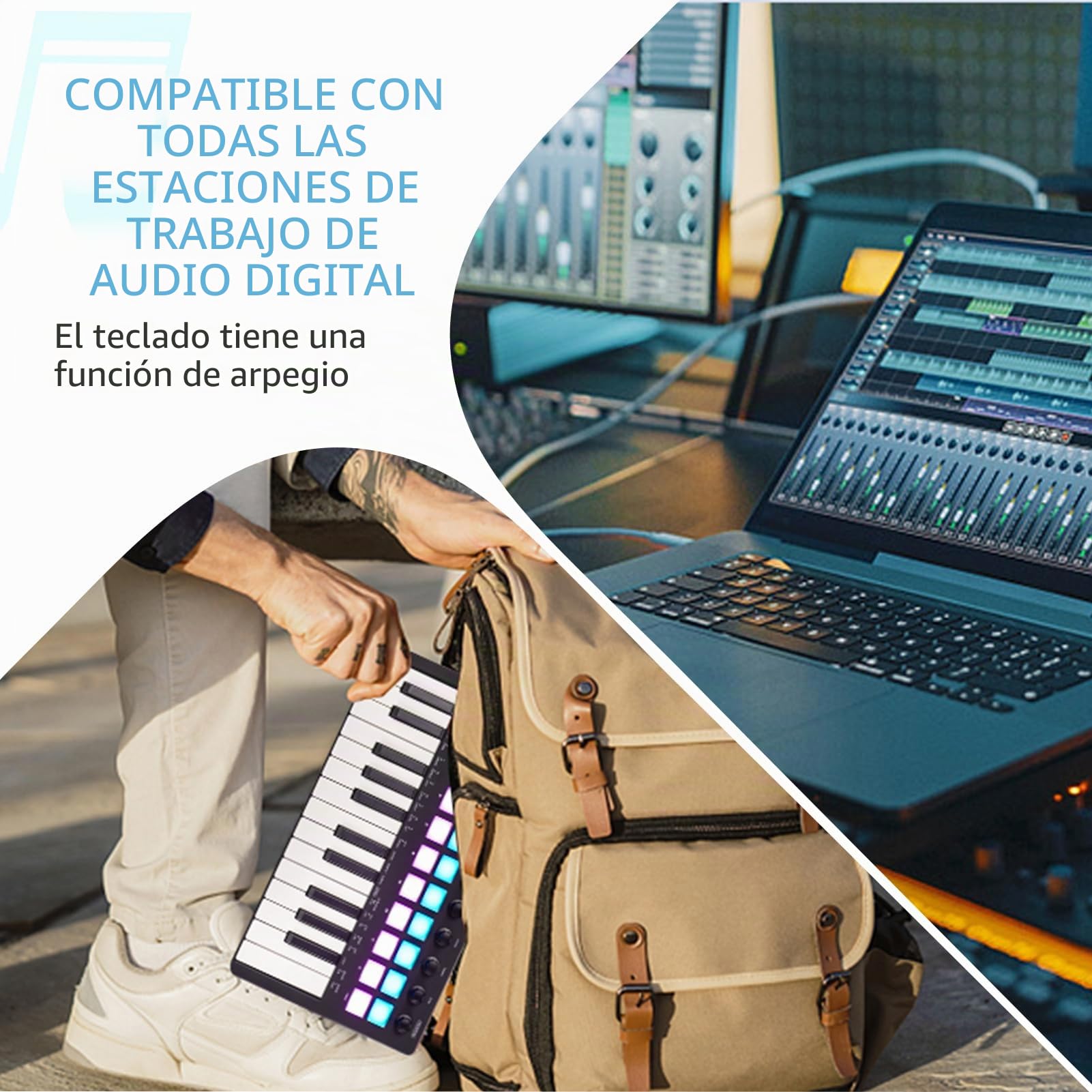 M-VAVE Teclado Controlador MIDI, teclado MIDI mejorado, portátil recargable, de almohadilla RGB, SMK-25II, negro y blanco, batería incorporada