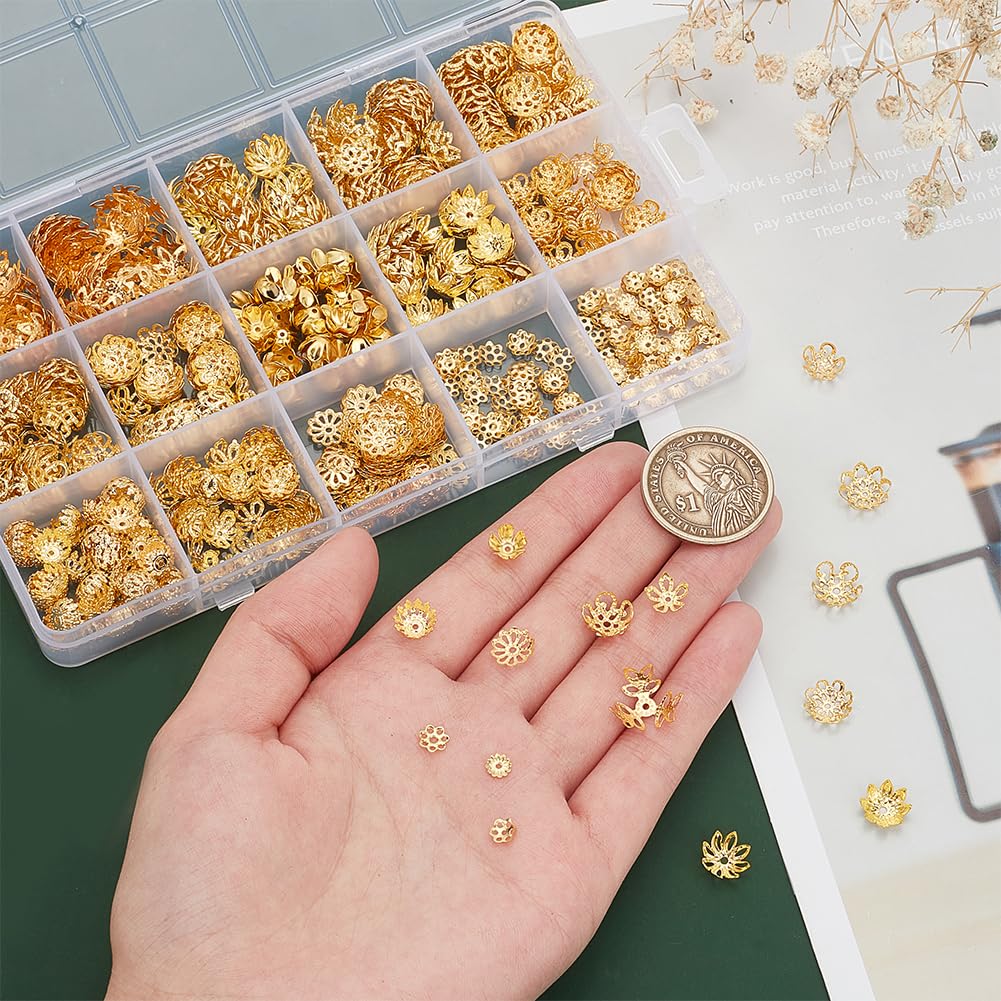 PH PandaHall 328pcs Capuchons De Perles, 12 Styles Perles De Fleurs