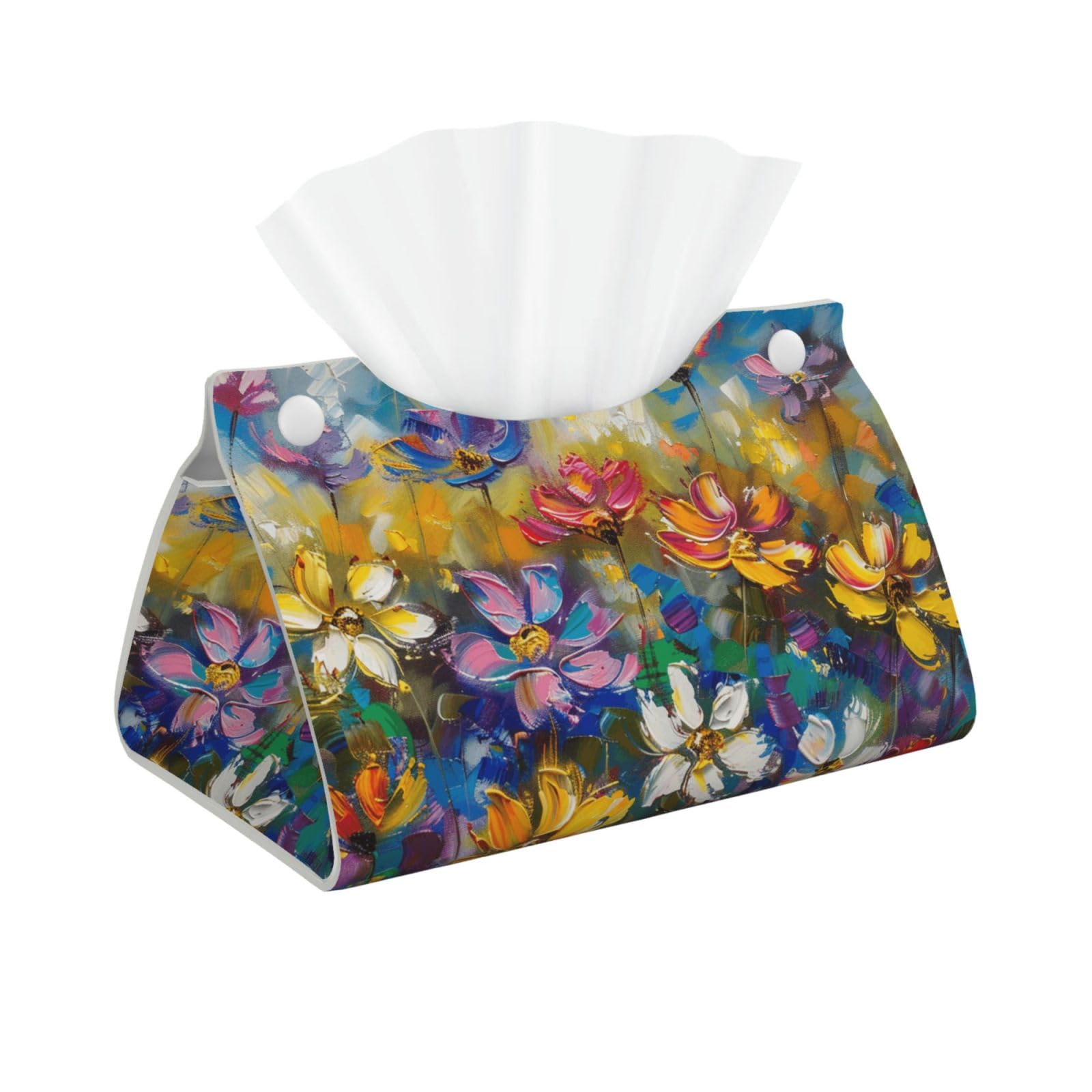 Abstract Style Colorful Flowers Print Tissue Box Cover Foldable Tissue Storage Box Leather Tissue Cube Box Holder for Living Room Bedroom Office Car Home Decor