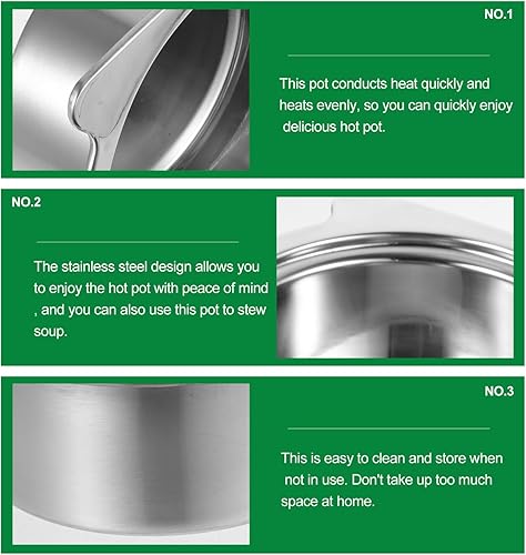 Miniatura 4 de HEMOTON Shabu - Olla caliente de acero inoxidable de inducción china Shabu Tazones de sopa, olla para estufa de inducción, estufa de gas (plata)