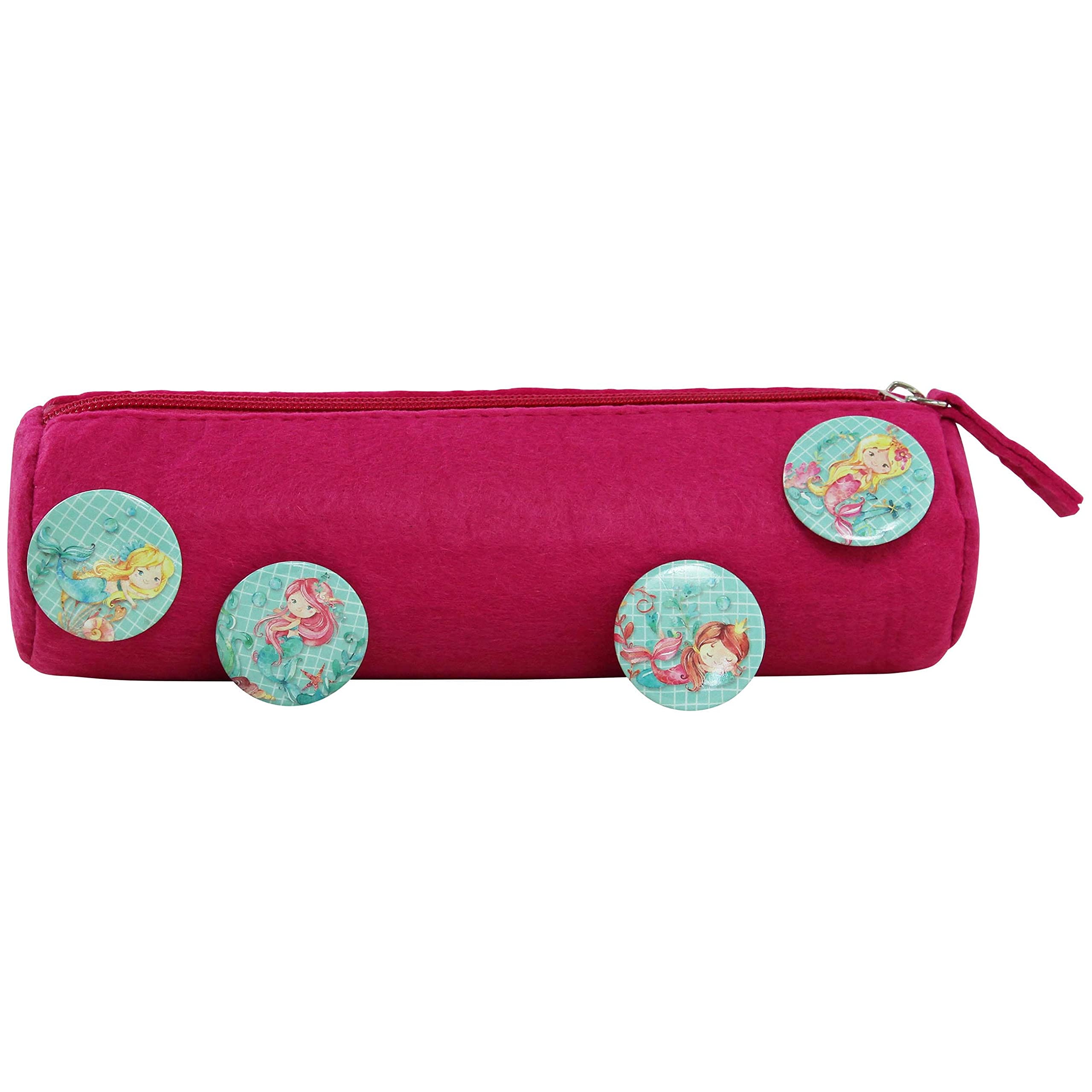 Pencil Case with 4 Buttons for Boys and Girls Felt Pencil Case in Blue