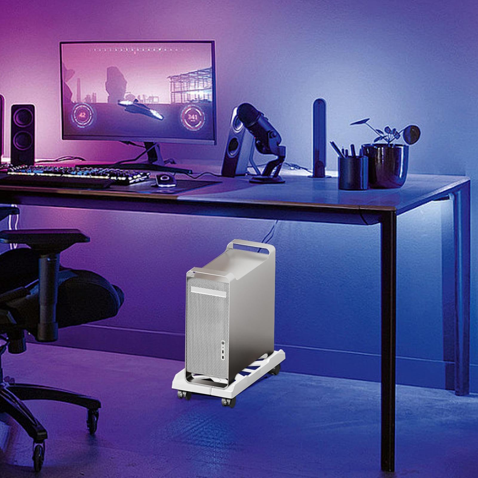Carrello CPU con ruote - supporto per PC a rotazione compatta con slot di sfiato | Porta della torre del computer regolabile per configurazione della scrivania, ufficio a casa, impianto di gioco,