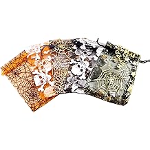 HGJST 50 PcsHalloween Candy Gift Bag, Halloween Transparent Net Bag, Spider Web and Skull Printed Halloween Party Gift Bag (4 x 6 inches)