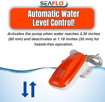 SEAFLO 02 Series Bilge Pump Float Switch - 12V/24V 18A Automatic Water Level Switch with 1m 16 AWG Leads, Sensor for Marine Boat Fresh & Salt Water Bilge Pumps,
