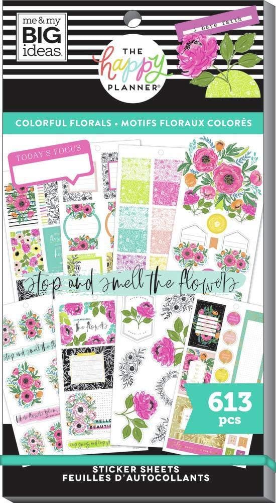 The Happy Planner Sticker Value Pack - Planner Accessories - Colorful Florals Theme - Multi-Color - Great for Planning, Project & Scrapbooking - 30 Sheets, 613 Stickers