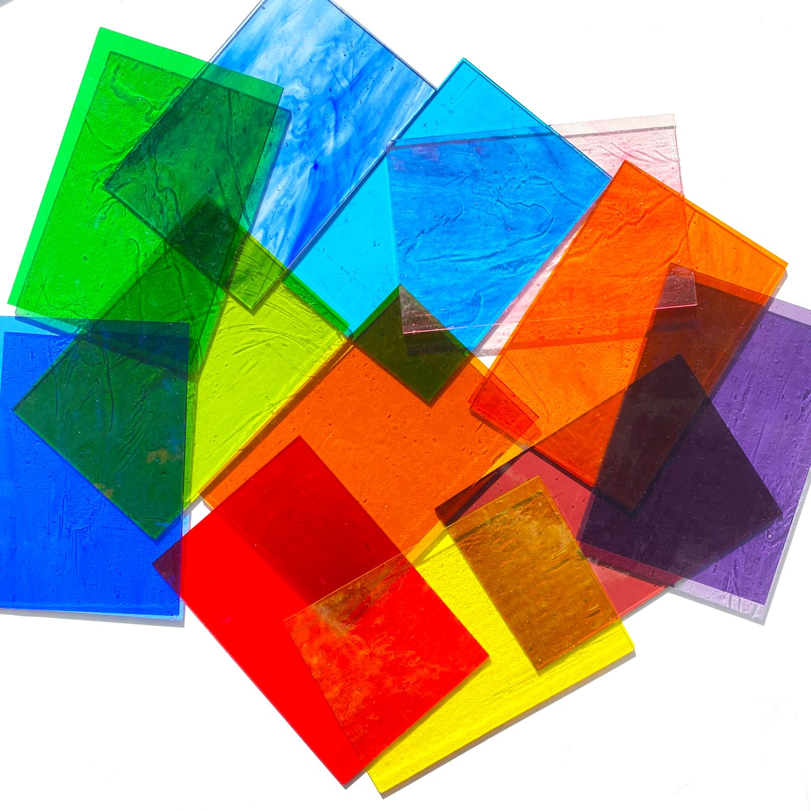 Lot de 12 feuilles de verre teinté transparent style cathédrale, 10,2 x 15,2 cm, carreaux de mosaïque en verre pour travaux manuels, vitrail et mosaïque