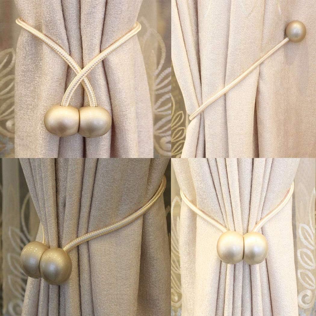Fullgaden 2 Packs Magnetic Curtain Tiebacks with Unique Wooden Balls,Classic European Window Tie Backs Holders for Home Office Kitchen Sheer Blackout Panels, Black