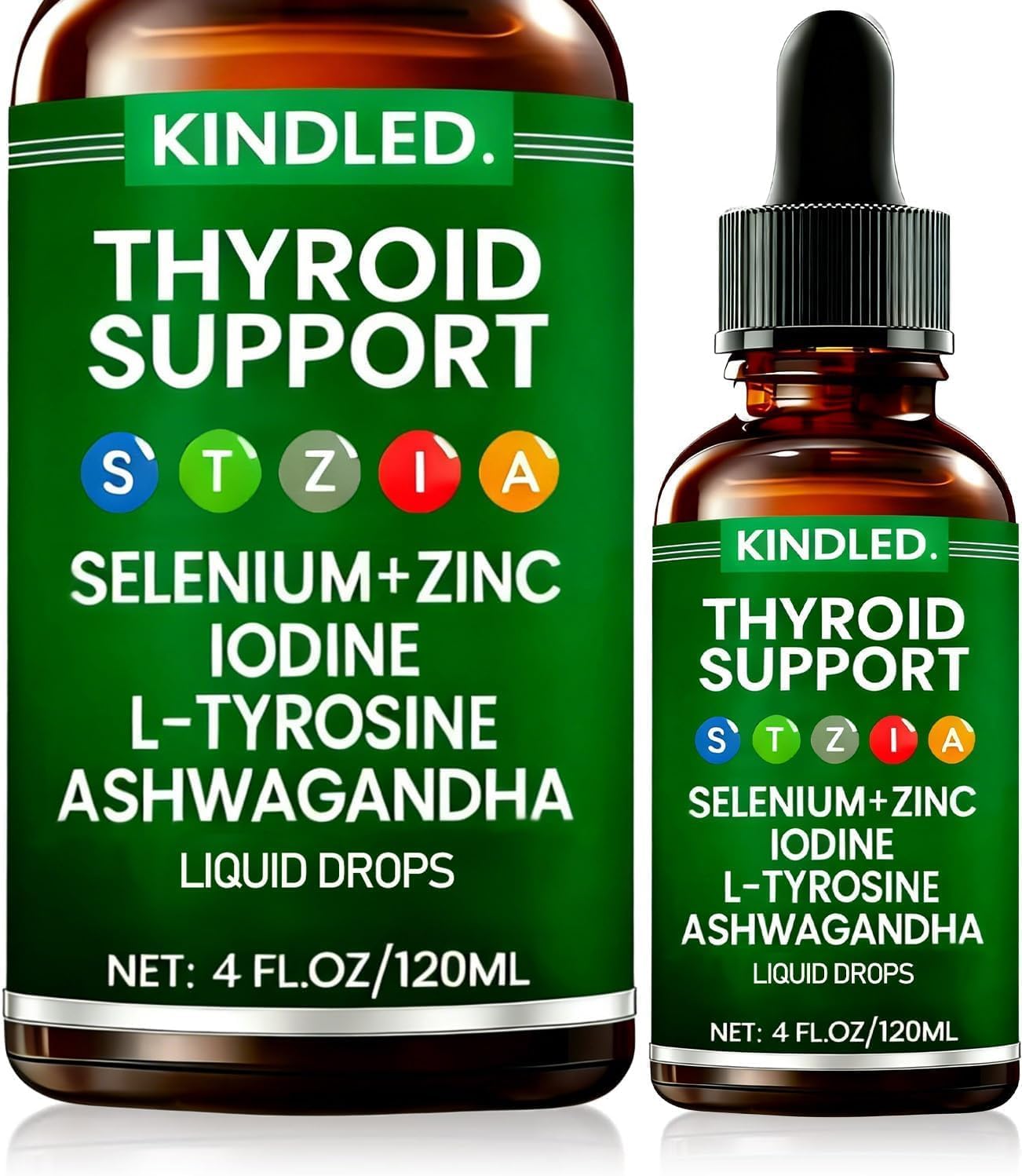 Kindled Thyroid Support Drops | Selenium Zinc Iodine L-Tyrosine Ashwagandha Liquid Drops, Thyroid Bloom | Body Balance & Support - 4 FL.OZ (1)