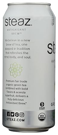 Steaz, Tea Green Half Half Zero Cal Organic, 16 Fl Oz