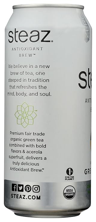 Steaz, Tea Green Half Half Zero Cal Organic, 16 Fl Oz