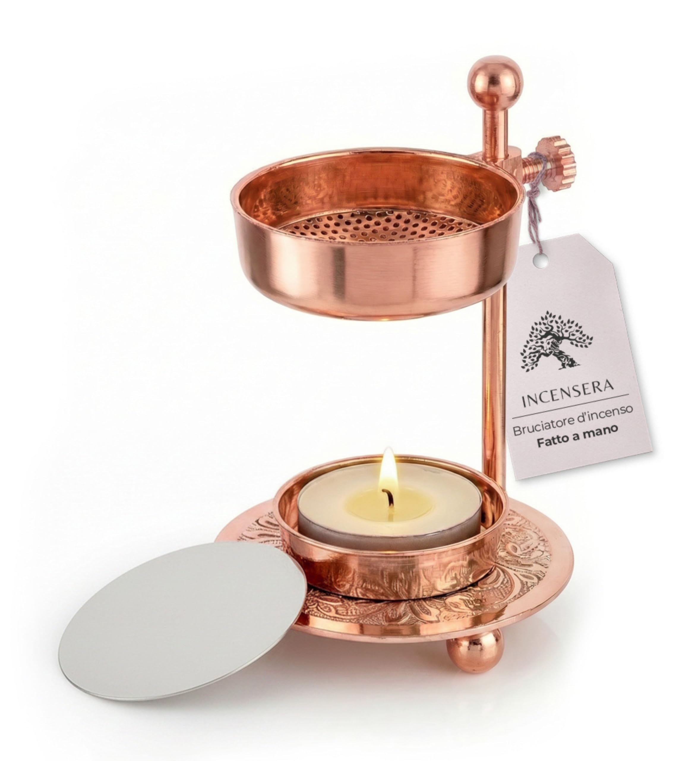 Incensera Bruciatore con Colino in Oro Rosa – Porta Resine ed Erbe, Contenitore Robusto, Incense Burner, Accessorio per Affumicatura