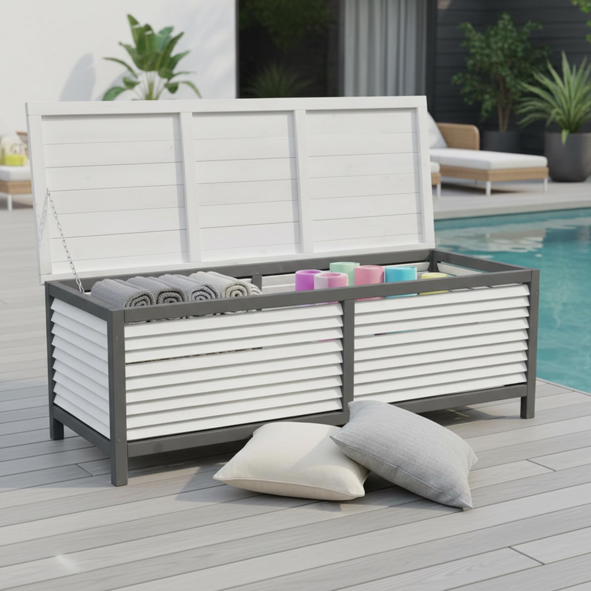 Mucola Gartenbox Auflagenbox Gartentruhe wetterfest 140 cm Weiß Grau
