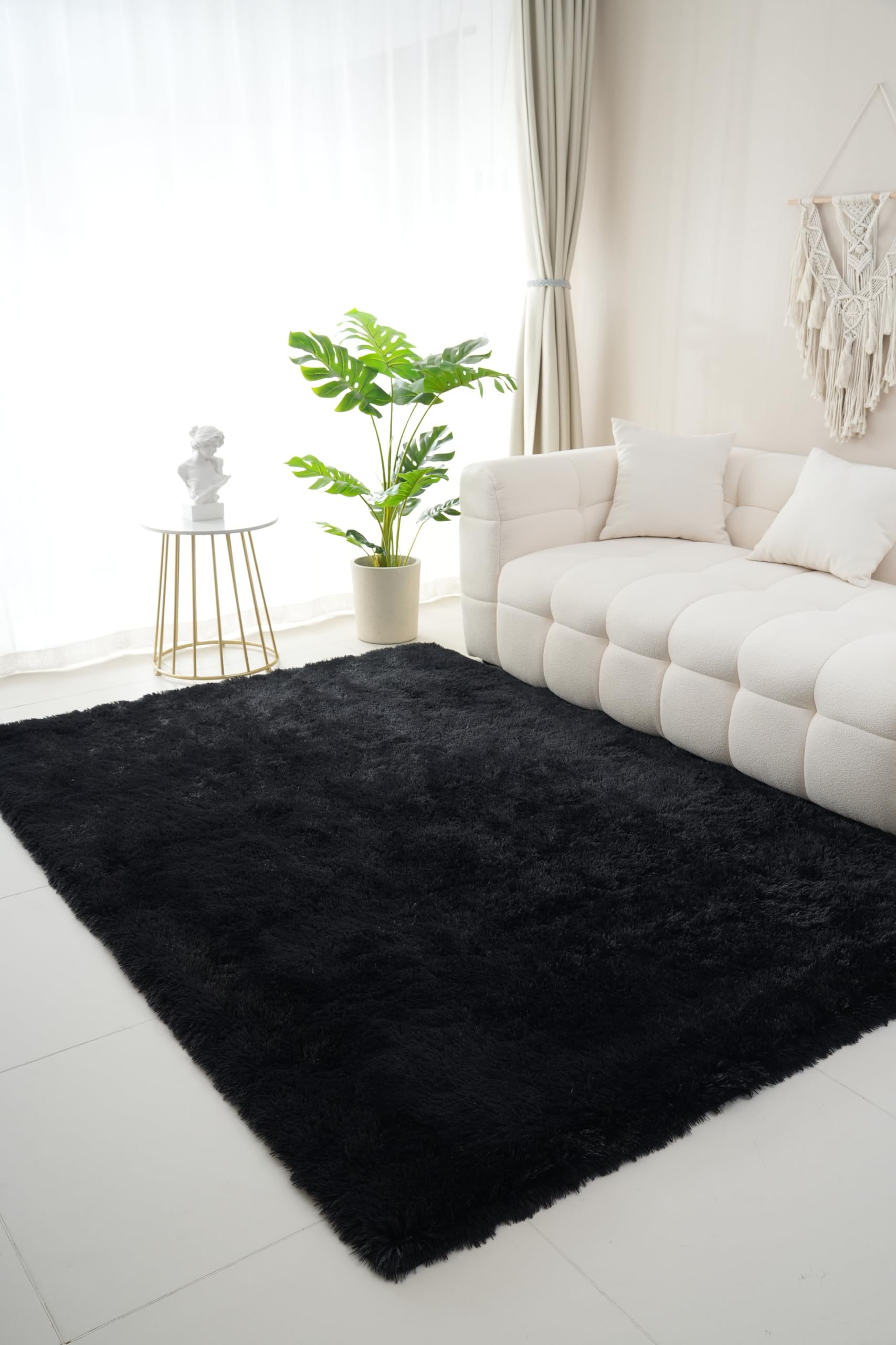 Ultra Soft Fluffy Area Rugs for Bedroom 4x6 Feet Black Shaggy Bedroom Carpet, Plush Living Room Shag Furry Floor Rugs, Non-Slip Floor Carpet SIMILAR TO LOT PHOTO 