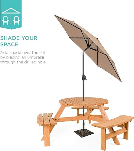 Vista 4 de Best Choice Products, juego de mesa de picnic de madera para 6 personas, de acabado natural