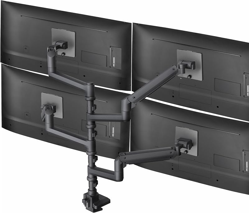 VIVO Pneumatic Arm Quad Ultrawide Monitor Extra Tall Desk Mount for Up to 49 inch Screens Individual Arm Capacity, Max 38 inch Screens for 4 Ultra Wides Up to 44 lbs, Black, STAND-V400D