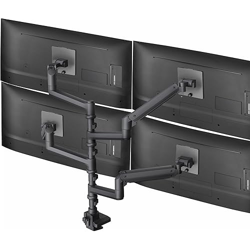 VIVO Pneumatic Arm Quad Ultrawide Monitor Extra Tall Desk Mount for Up to 49 inch Screens Individual Arm Capacity, Max 38 inch Screens for 4 Ultra Wides Up to 44 lbs, Black, STAND-V400D