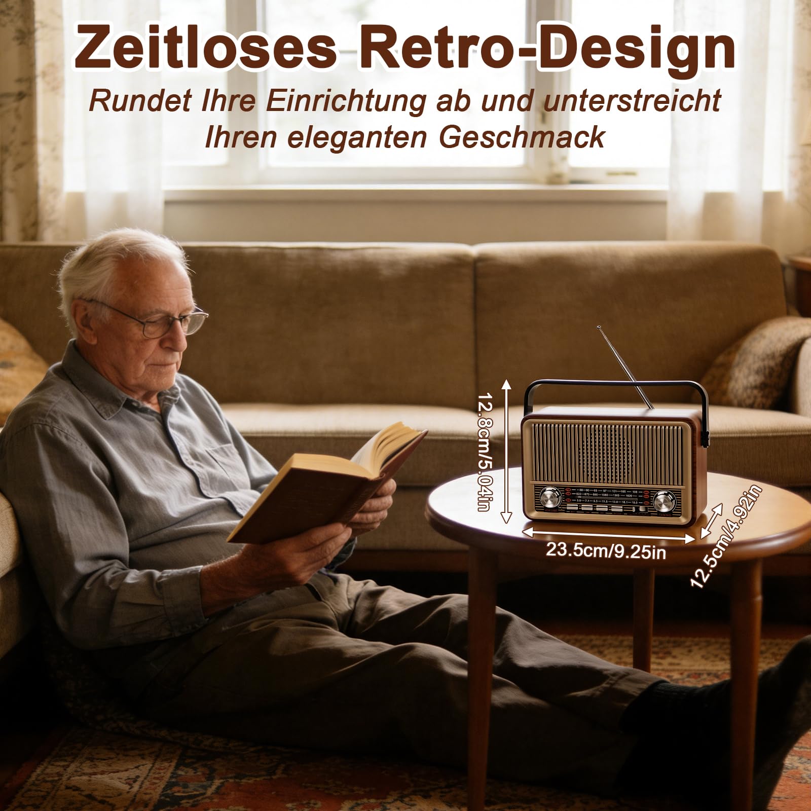 Retro Radio AM/FM/SW kofferradio mit 1200mAh Akku& Bluetooth 5.1,AUX/USB/TF Unterstützung - Für Küche, Büro Und Zuhause, Einfaches Radios für Senioren