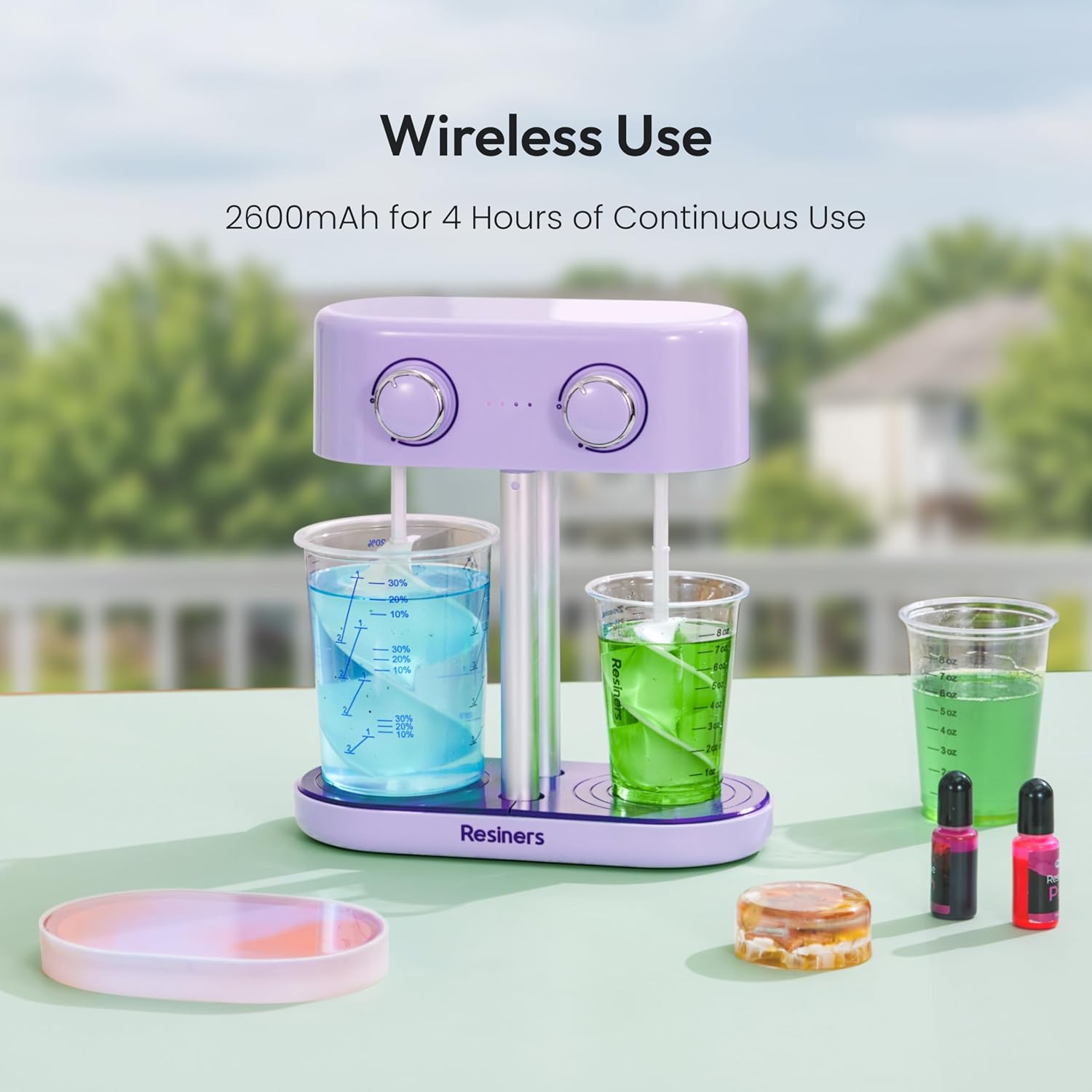 Resiners Dual-Head Resin Mixer, Rechargeable Epoxy Mixer, Stepless Speed & Minimum Bubbles, Electric Spiral Silicone Paddles for Resin,Silicone,Paint Mixing,Resin Tools,DIY Crafts, Purple