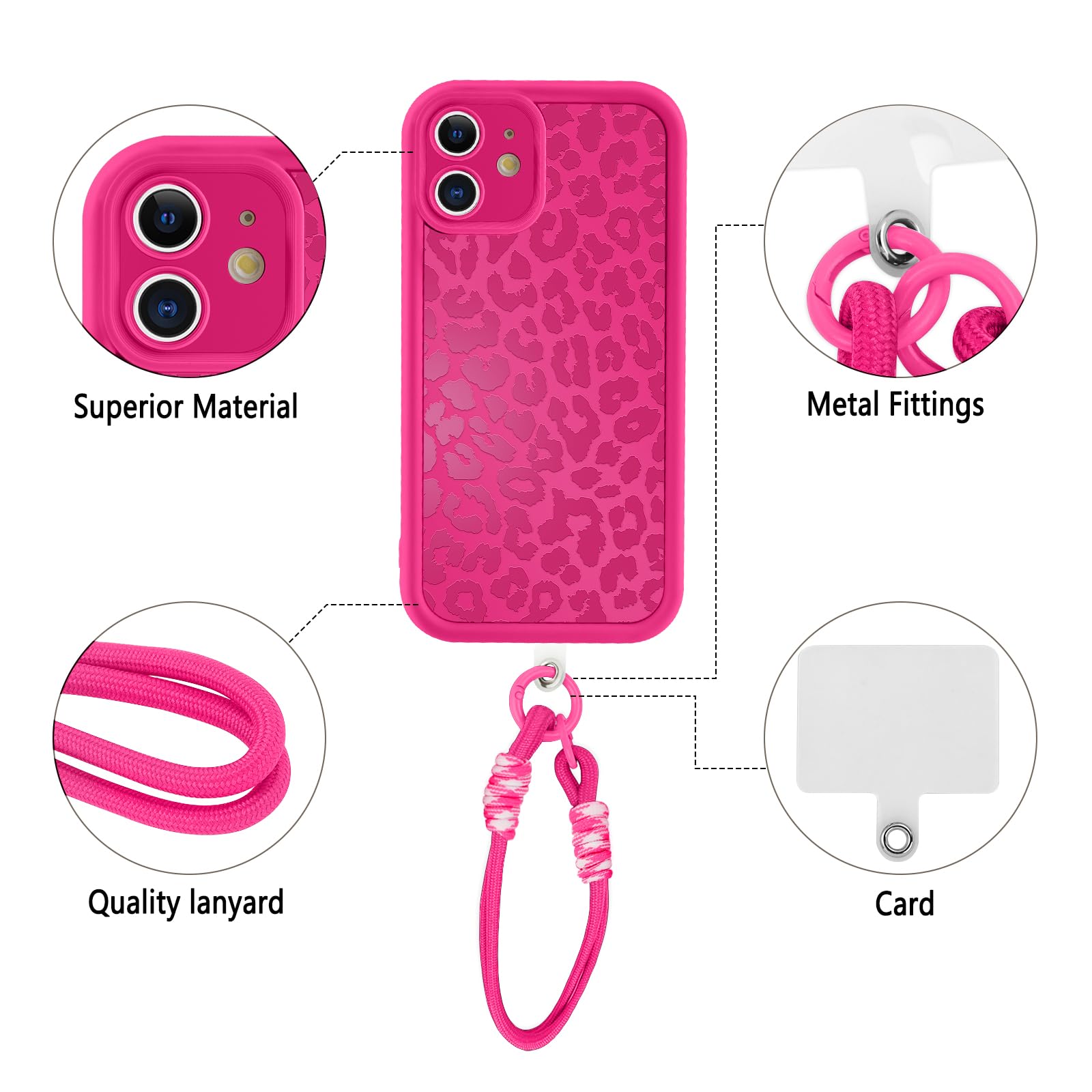 Coalbooliy Cover per iPhone 12 6,1 con Cordino per Cellulare, Custodia con cornice ondulata Sottile Morbida in Silicone Protettiva Case onde Wave Frame Cover con Regolabile Collana, Nero