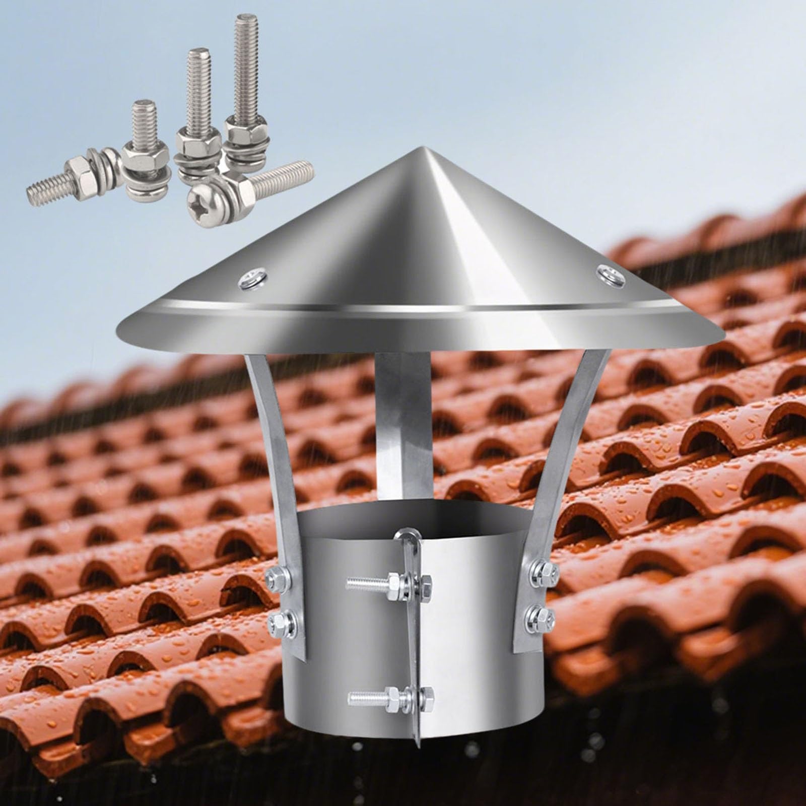 MYXJGNAIY Vent Chimney Cap, Flue Lid Chimney Cover, Stove Pipe Topper Chimney Cowl, Chimney Rain Guard, Wood Stove Fireplace Chimney Caps 3.2-9.5 in, Easy Installation(8.3in)