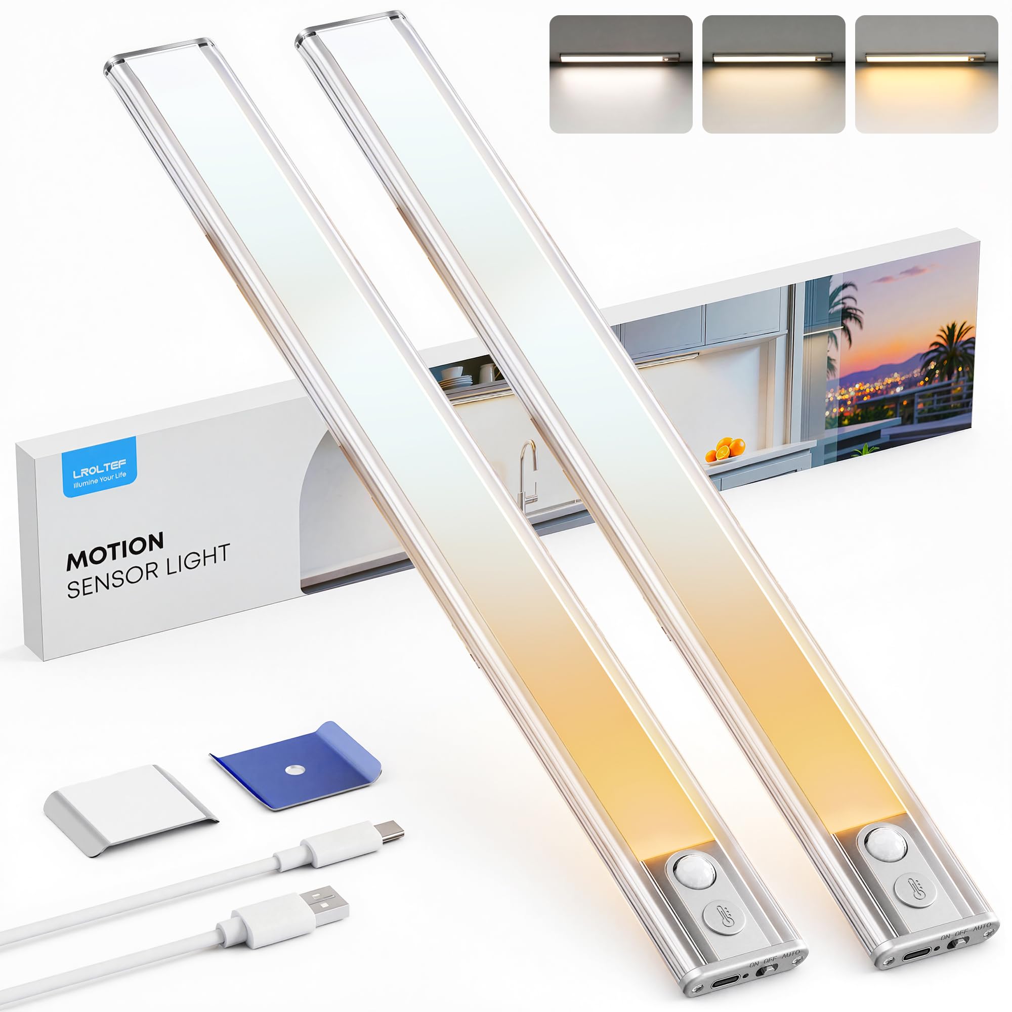 LROLTEF Schrankbeleuchtung Led mit Bewegungsmelder 40cm Silber