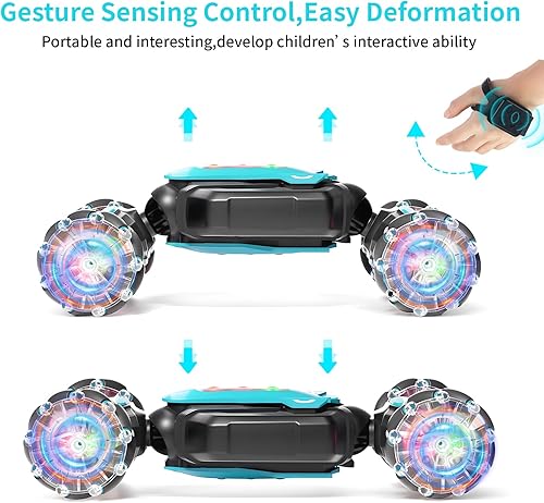 Miniatura 4 de OFIGAS Auto de control remoto, sensor de gestos de mano con luz y música, 2.4 GHz 4WD con detección de gestos RC, juguete de acrobacias RC giratorio