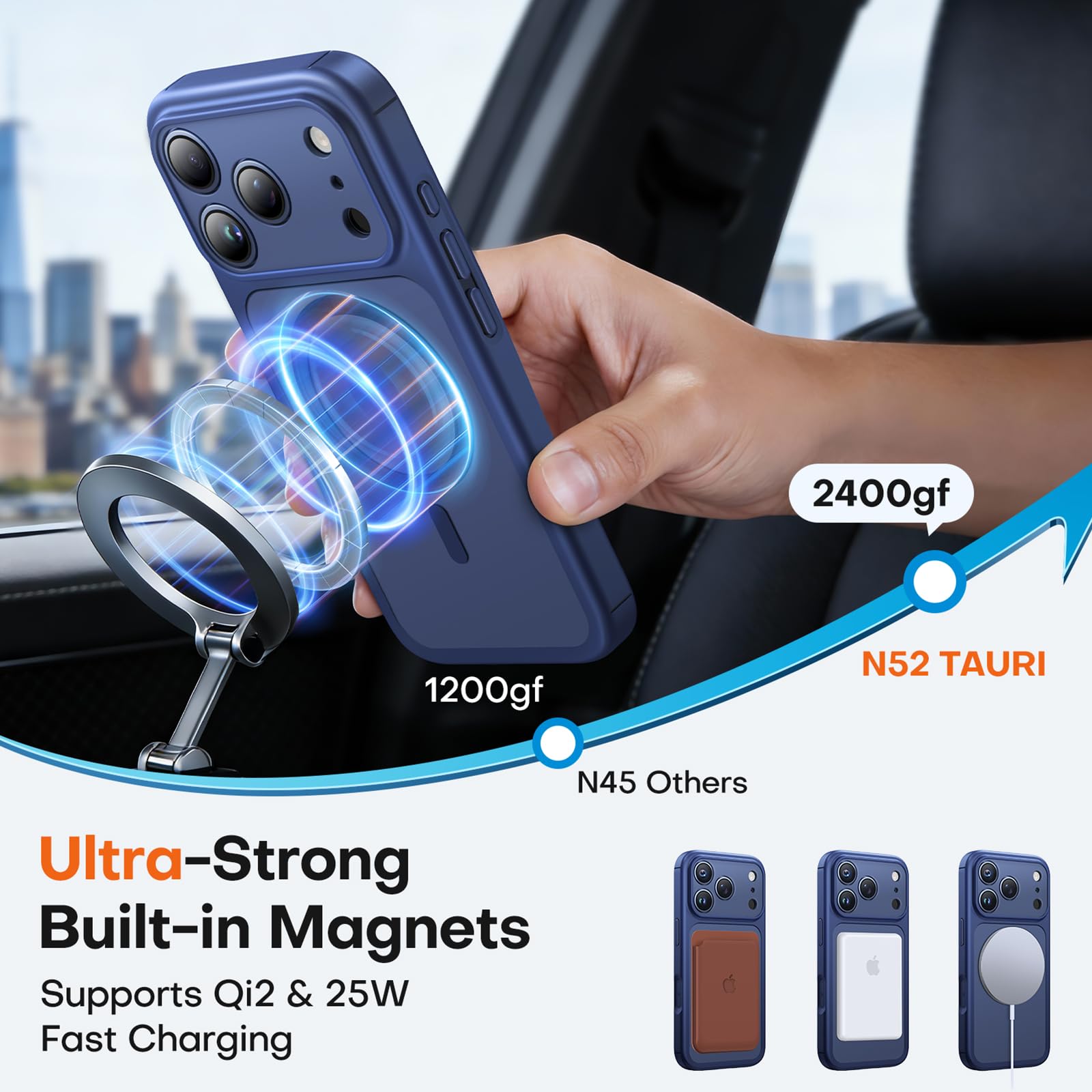 TAURI Magnetica Cover per iPhone 17 Pro Max con Protezione Totale dell'Obiettivo, [Compatibile con MagSafe] Protezione dei Pulsanti della Fotocamera, Protezione Militare Antishock Sottile - Blu